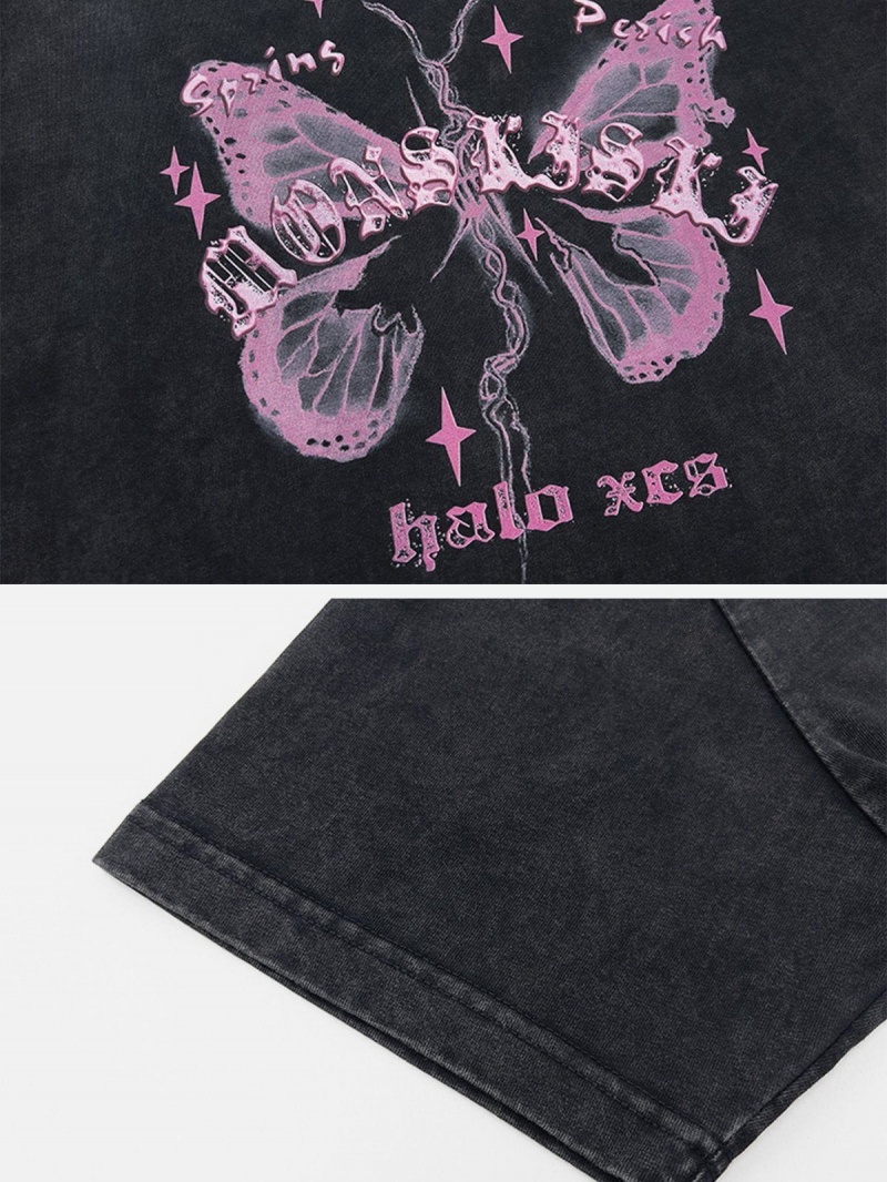 T Shirts Aelfric Eden Broken Moth Star Print Tee Noir | MRV-41305981